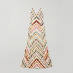 Mira | Maxi Dress Colorful Herringbone Knit, Ankle-Length V-Neck Summer Dress