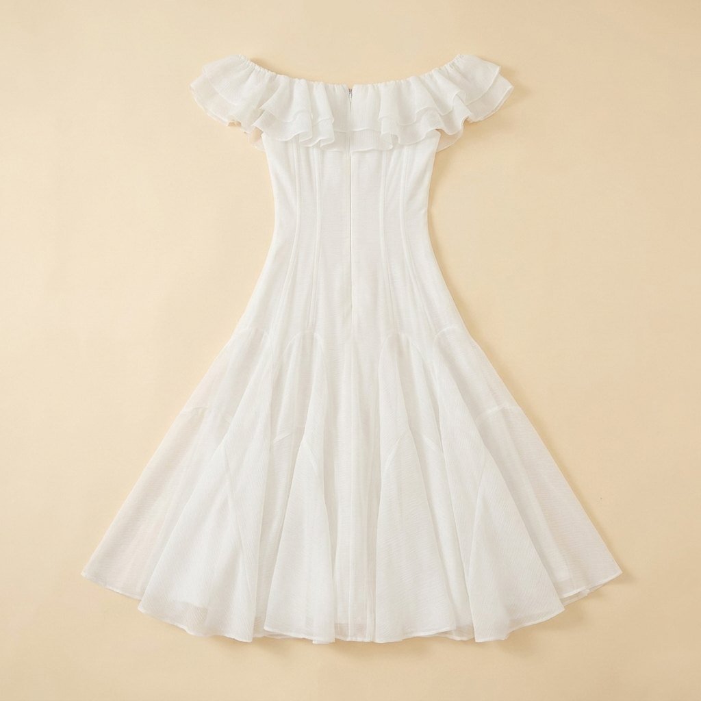 Mira | Off Shoulder Dress Ruched Chiffon Midi, Perfect for Weddings and Summer Events