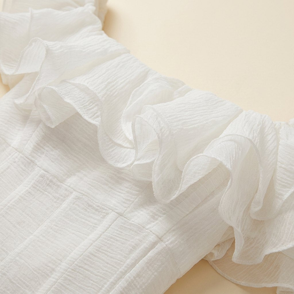 Mira | Off Shoulder Dress Ruched Chiffon Midi, Perfect for Weddings and Summer Events