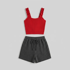 Mira | Women's Set Ribbed Knit Loungewear with Adjustable Drawstring Skort