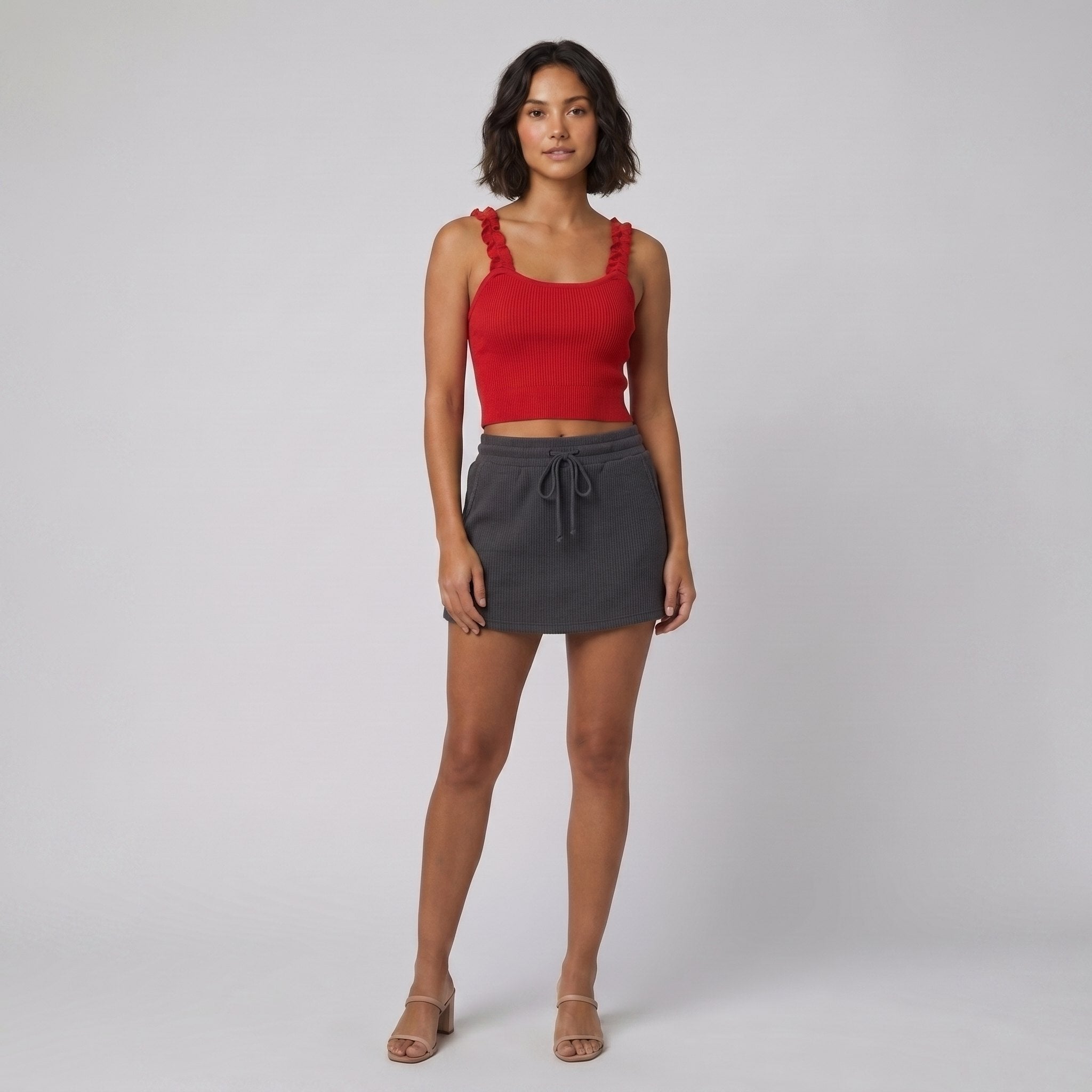 Mira | Women's Set Ribbed Knit Loungewear with Adjustable Drawstring Skort