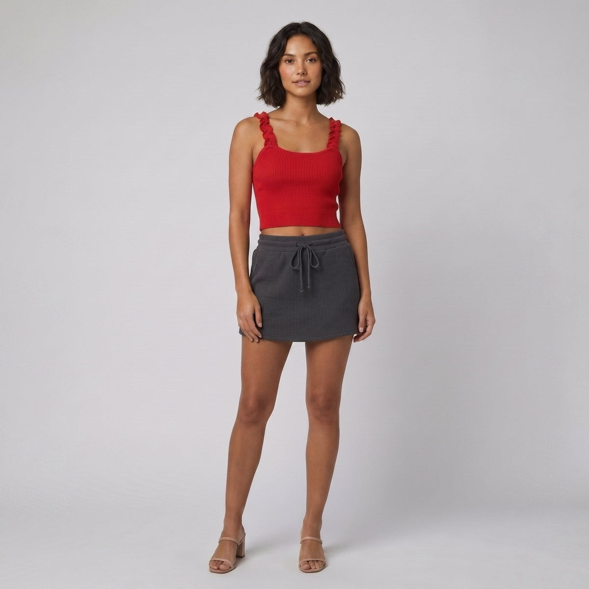 Mira | Women's Set Ribbed Knit Loungewear with Adjustable Drawstring Skort