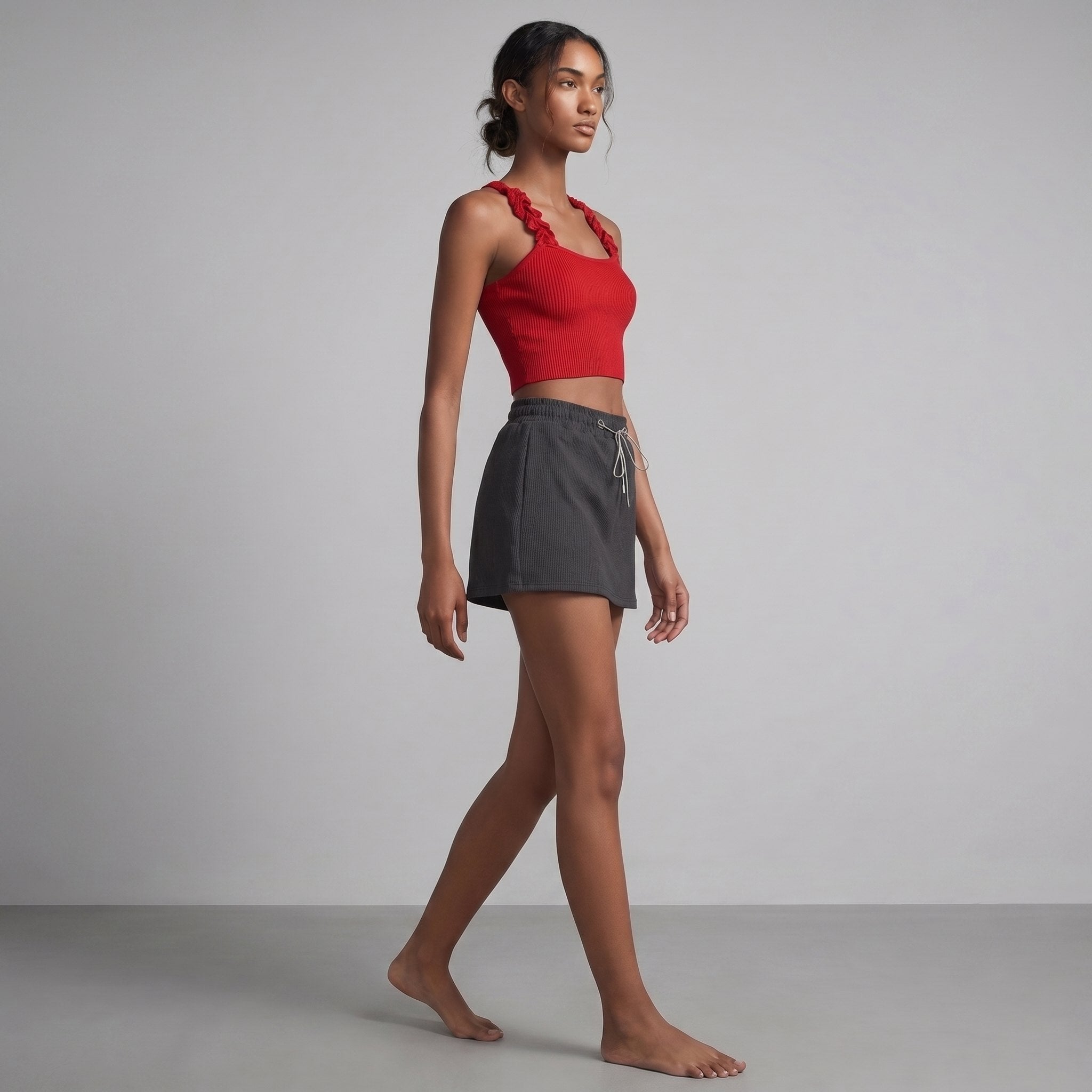 Mira | Women's Set Ribbed Knit Loungewear with Adjustable Drawstring Skort