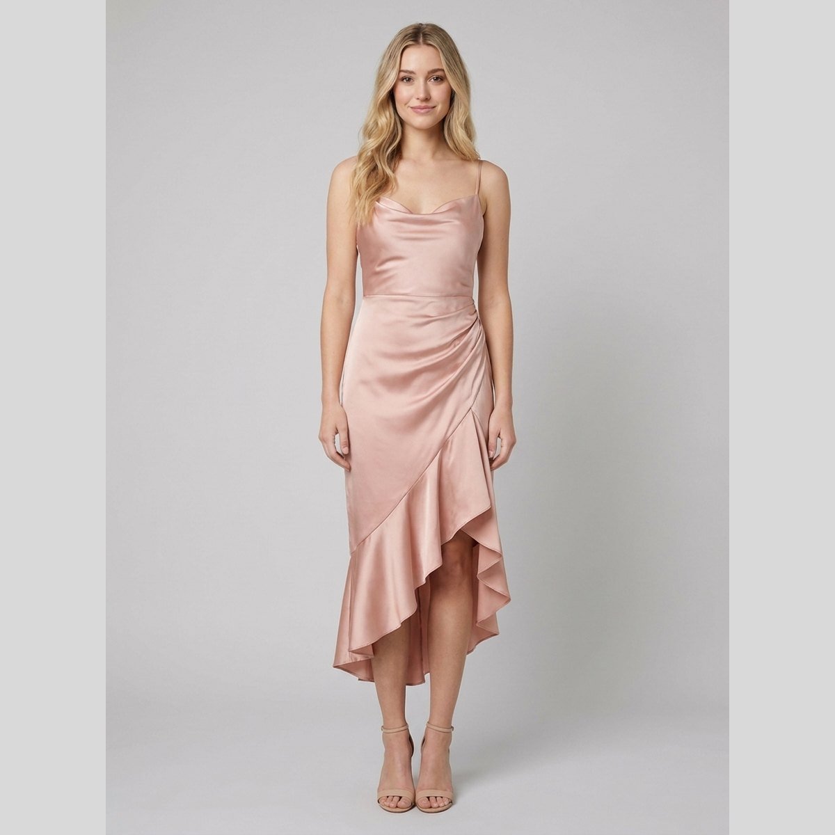 Mira | Midi Dress Satin, Cowl Neck