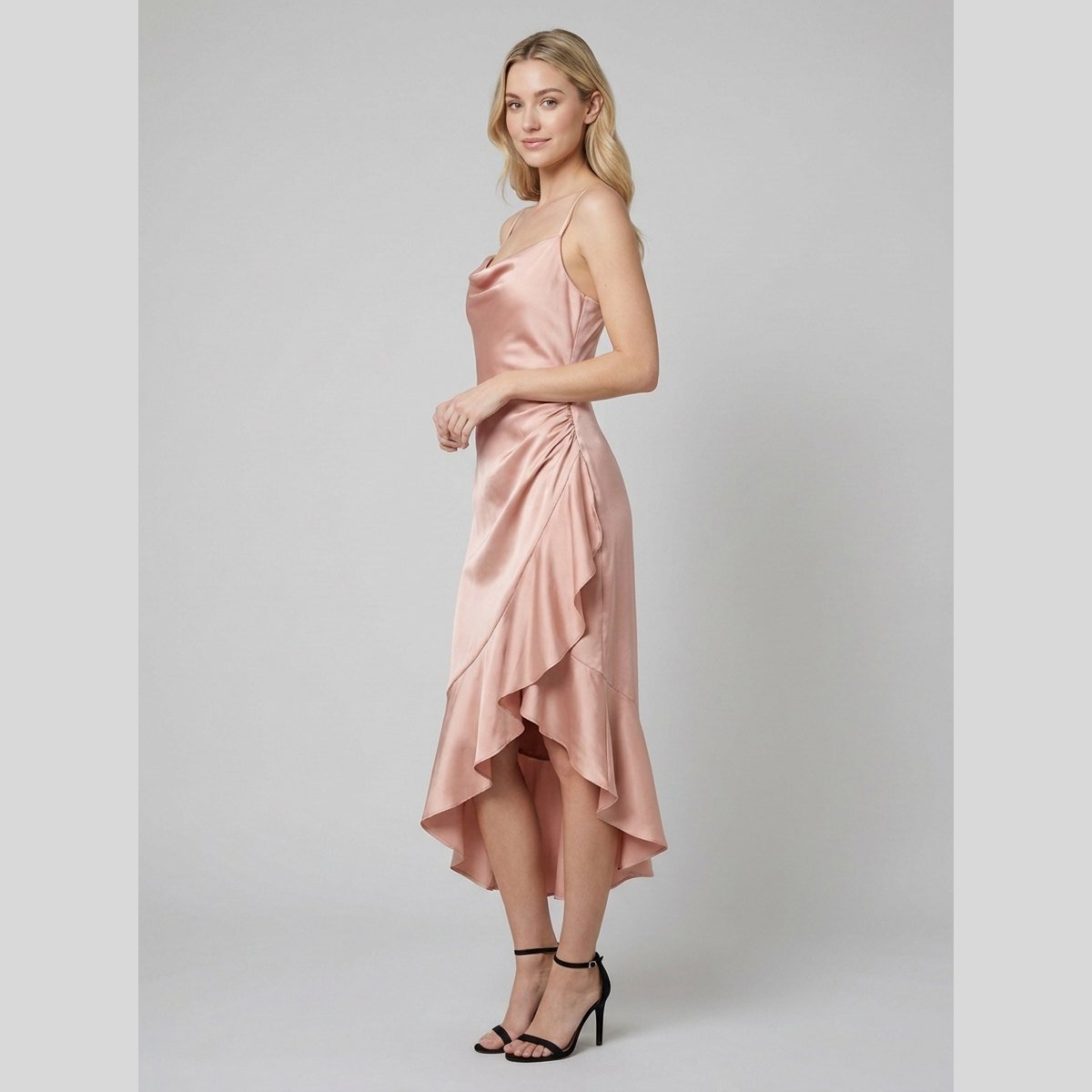 Mira | Midi Dress Satin, Cowl Neck