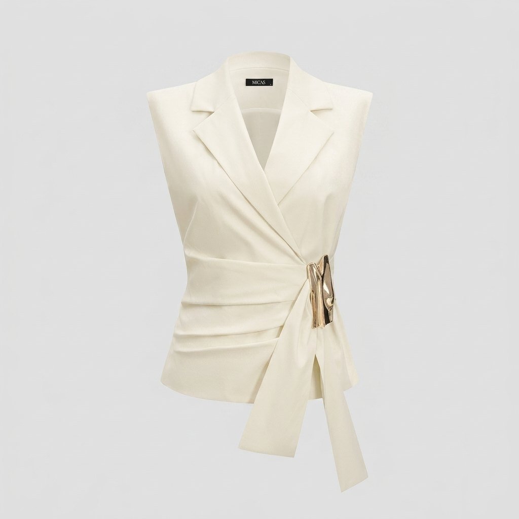 Nora | Women's Vest Asymmetrical Cut, Metallic Ruched Design