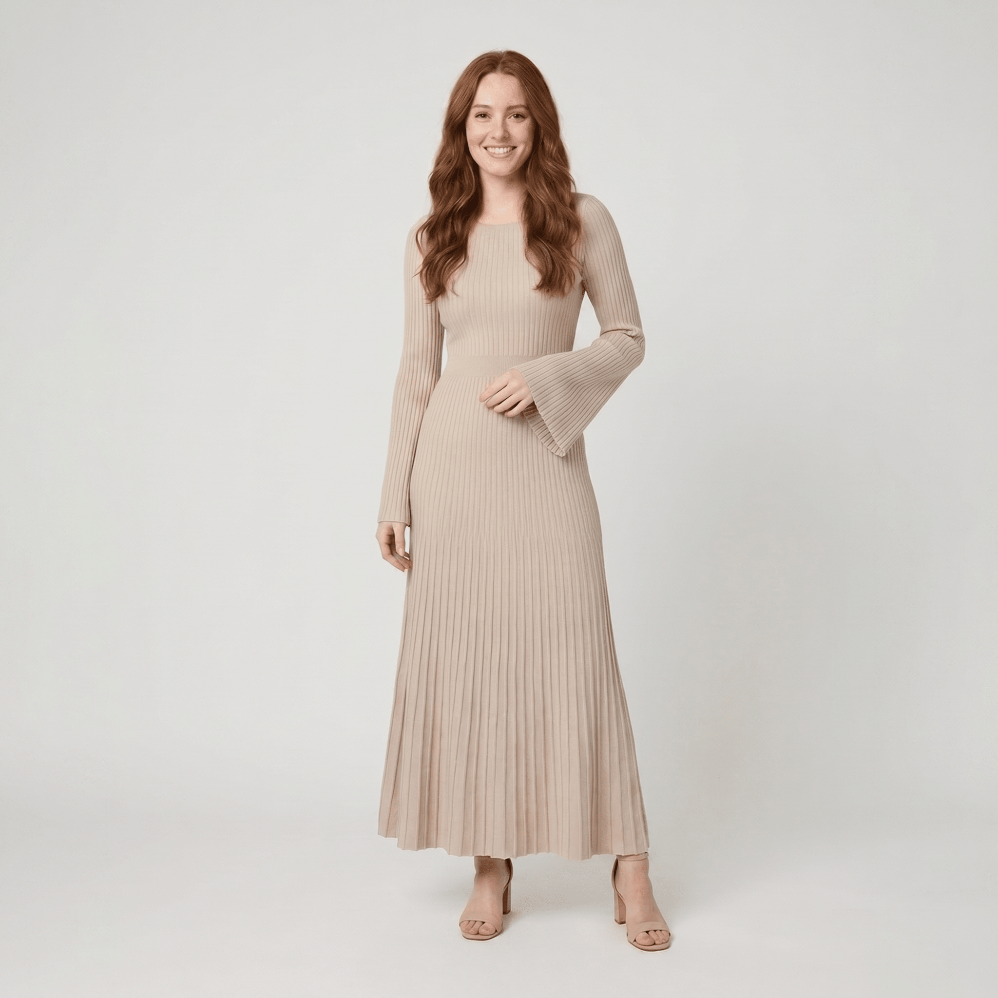 Nori Maxi Dress | Striped Knit with Elegant Bell Sleeves
