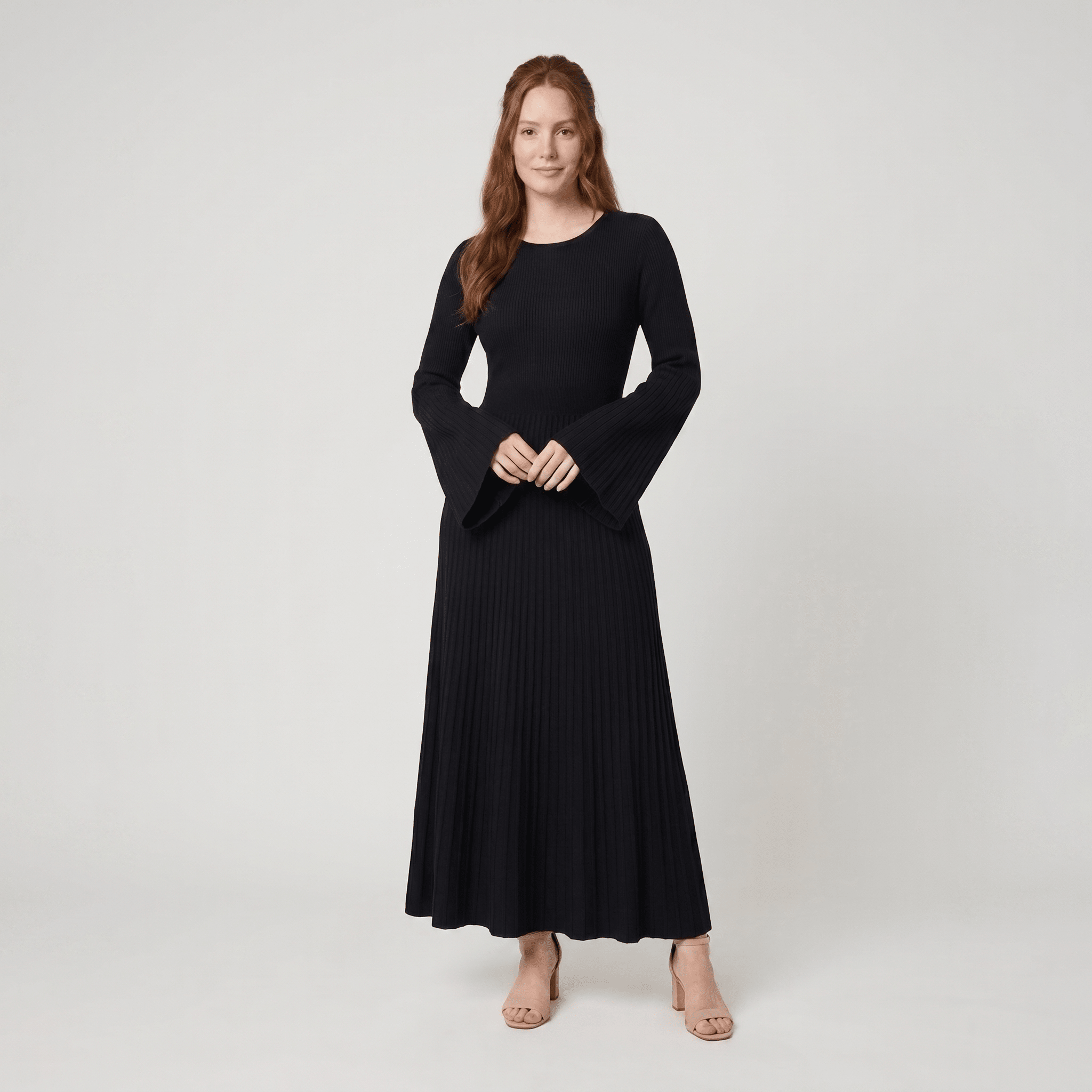 Nori Maxi Dress | Striped Knit with Elegant Bell Sleeves