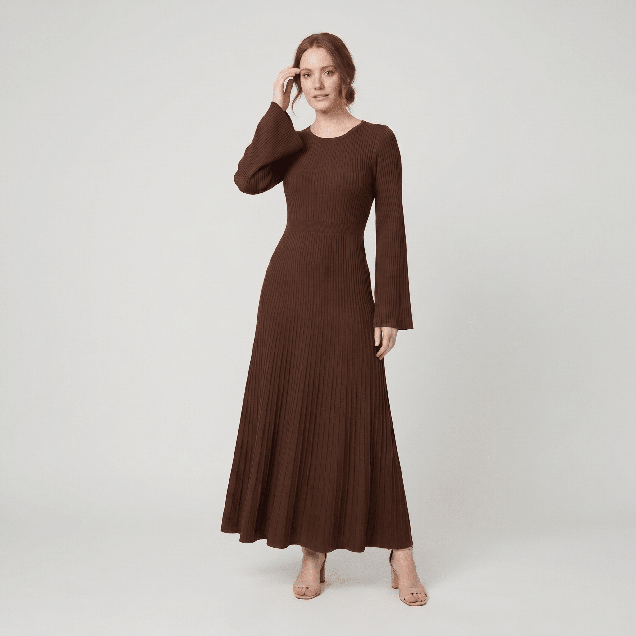 Nori Maxi Dress | Striped Knit with Elegant Bell Sleeves