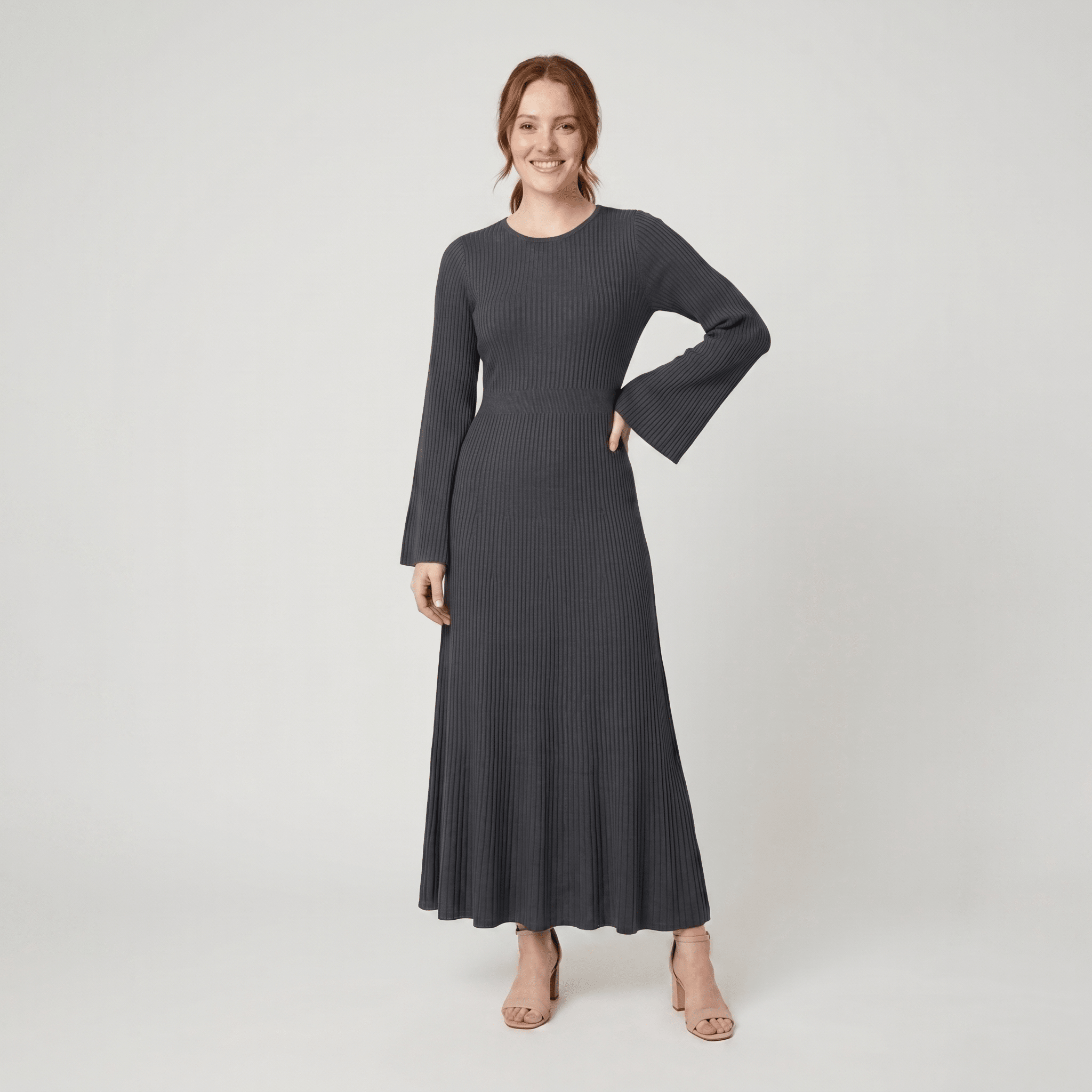 Nori Maxi Dress | Striped Knit with Elegant Bell Sleeves