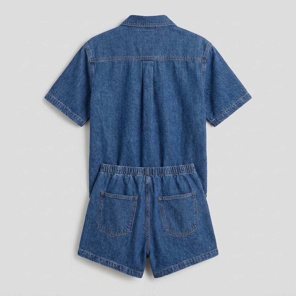 Olivia | Women's Set Organic Cotton Blend, Button-Down Top & Drawstring Shorts