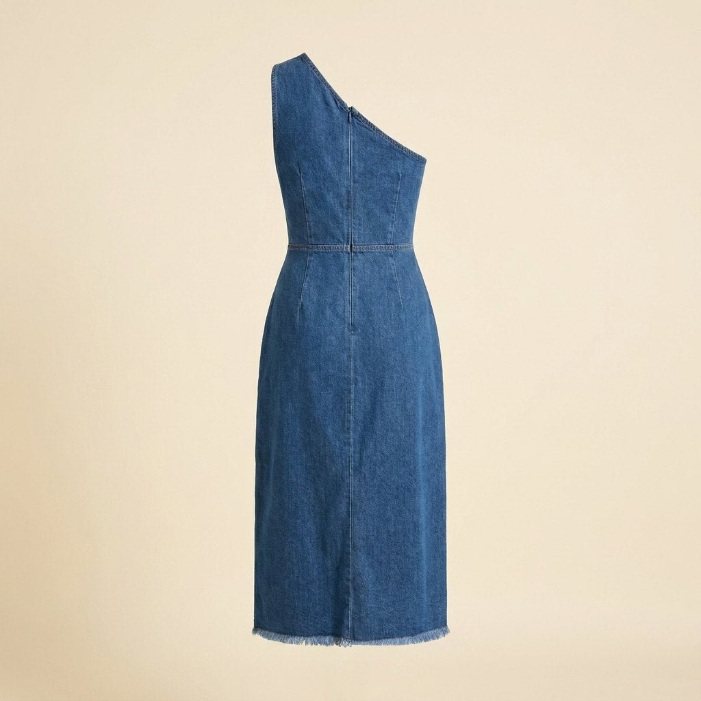 Onda | Women's Dress One-Shoulder Denim Midi, Regular Fit