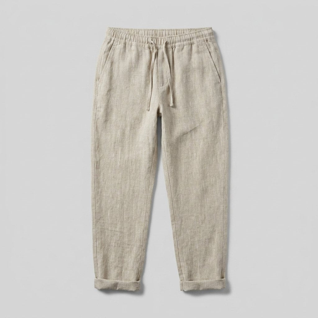 Palo | Linen Pants Men, Medium Weight, Tapered Fit, Elastic Drawstring
