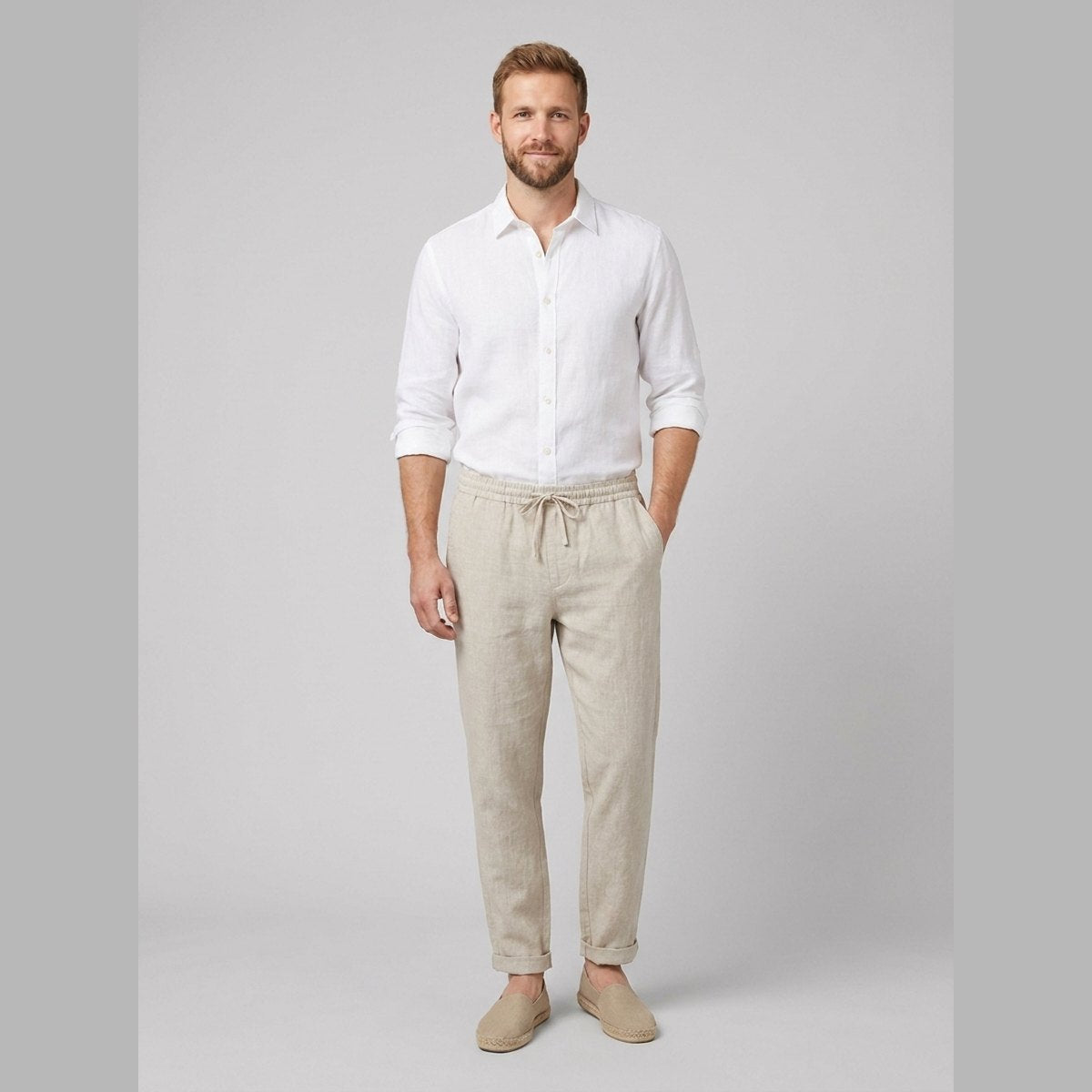 Palo | Linen Pants Men, Medium Weight, Tapered Fit, Elastic Drawstring