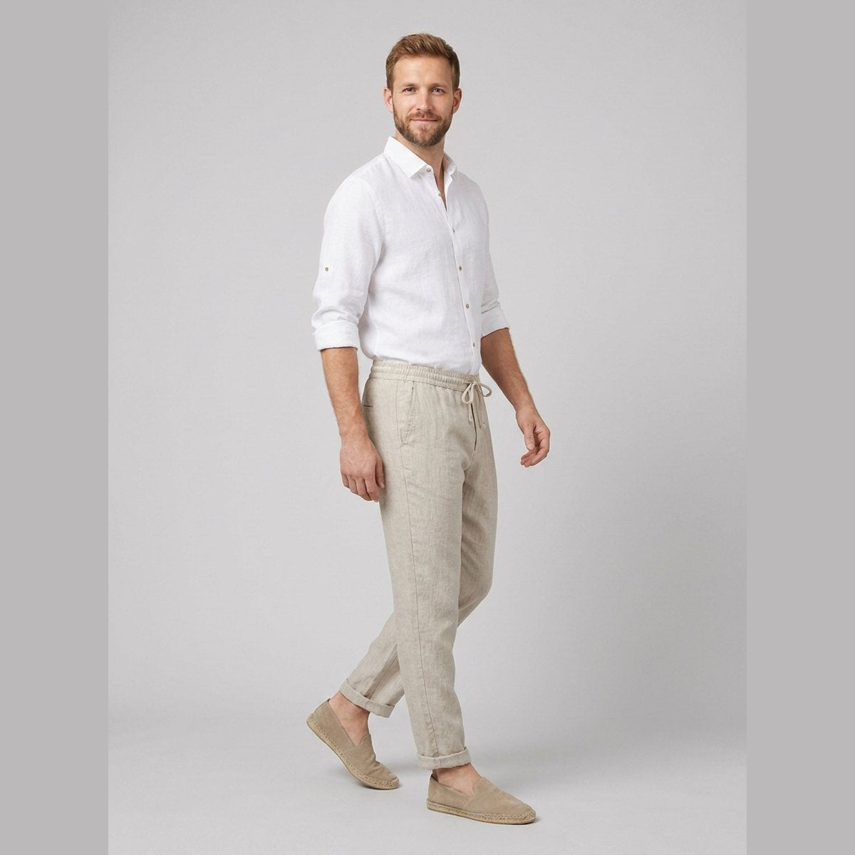 Palo | Linen Pants Men, Medium Weight, Tapered Fit, Elastic Drawstring