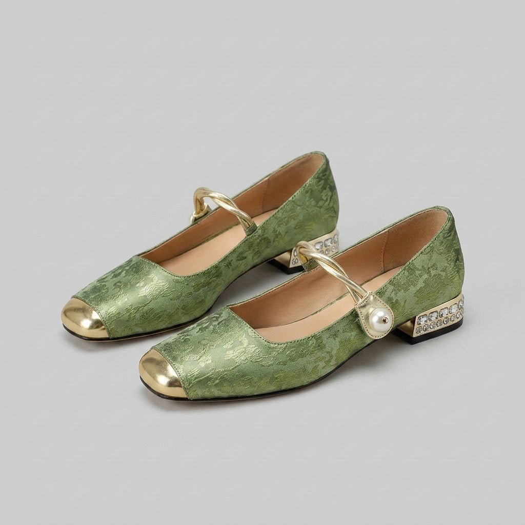 Pera Mary Jane Flats | Embroidered Satin, Comfortable Slip-On Design