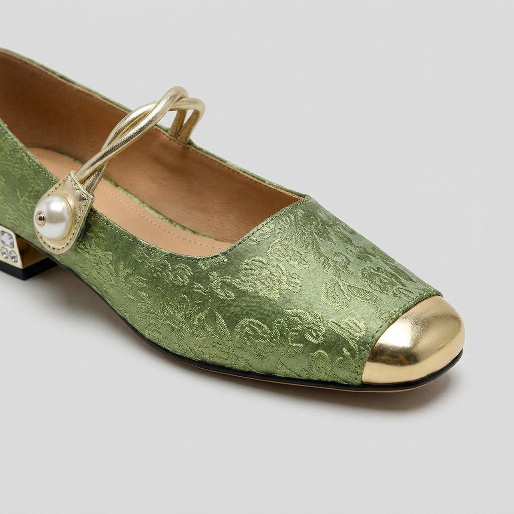 Pera Mary Jane Flats | Embroidered Satin, Comfortable Slip-On Design