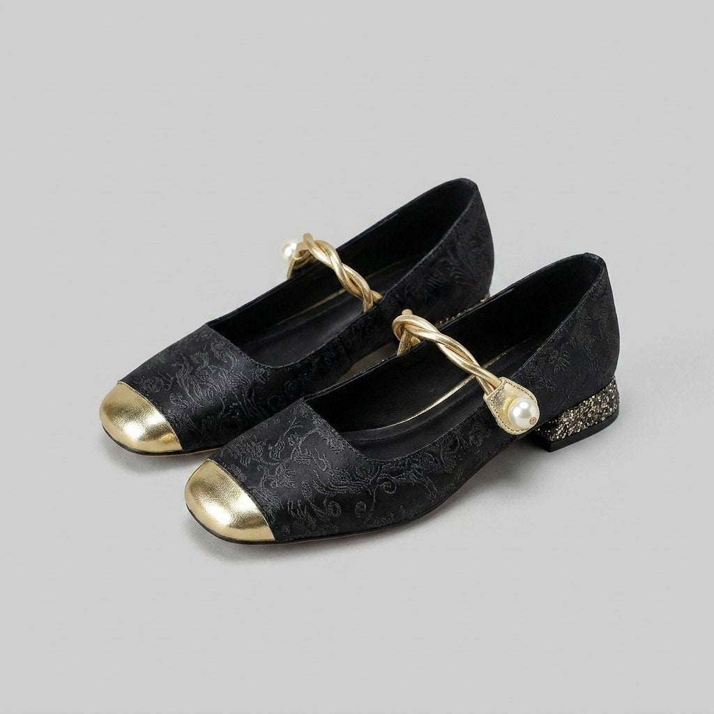 Pera Mary Jane Flats | Embroidered Satin, Comfortable Slip-On Design