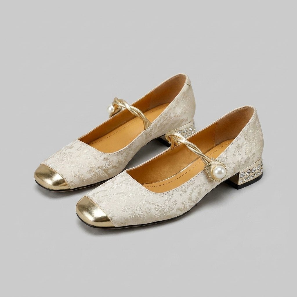 Pera Mary Jane Flats | Embroidered Satin, Comfortable Slip-On Design