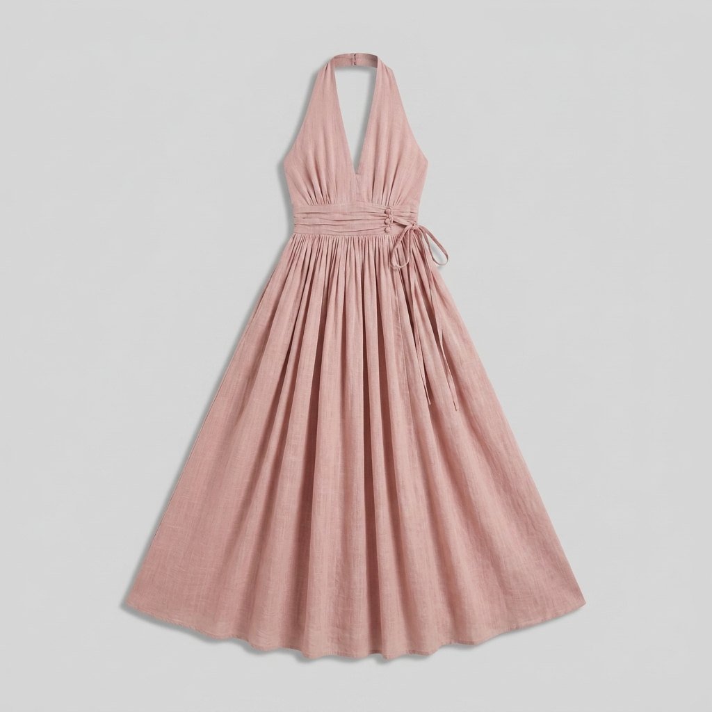 Phaedra | Maxi Dress Boho Cotton-Linen Halter Long Dress for Women