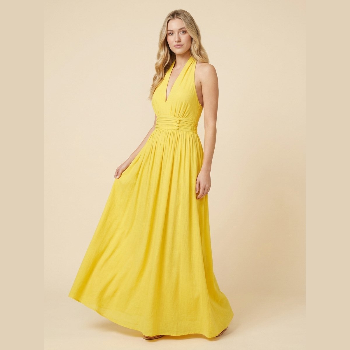 Phaedra | Maxi Dress Boho Cotton-Linen Halter Long Dress for Women