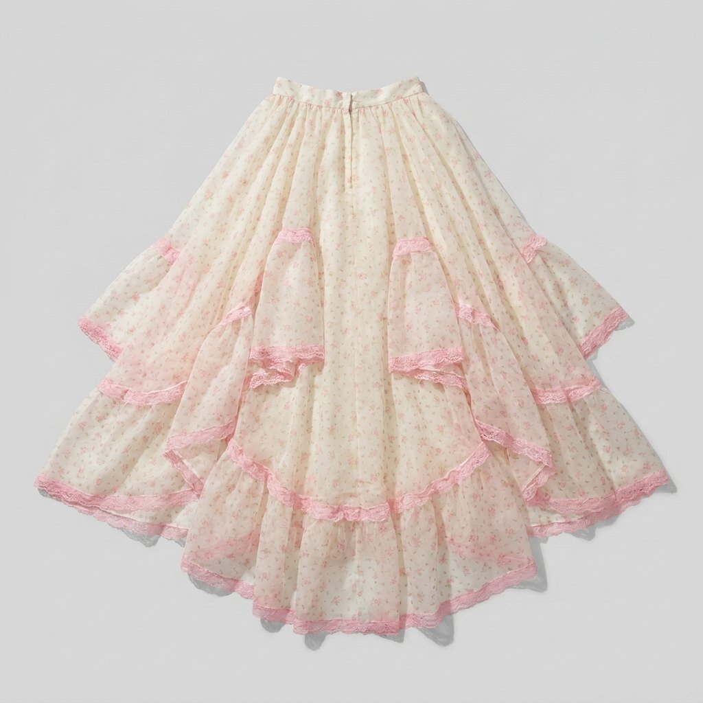 Pillow | Maxi Skirt Ruffled Lace-Trimmed Organza with Train