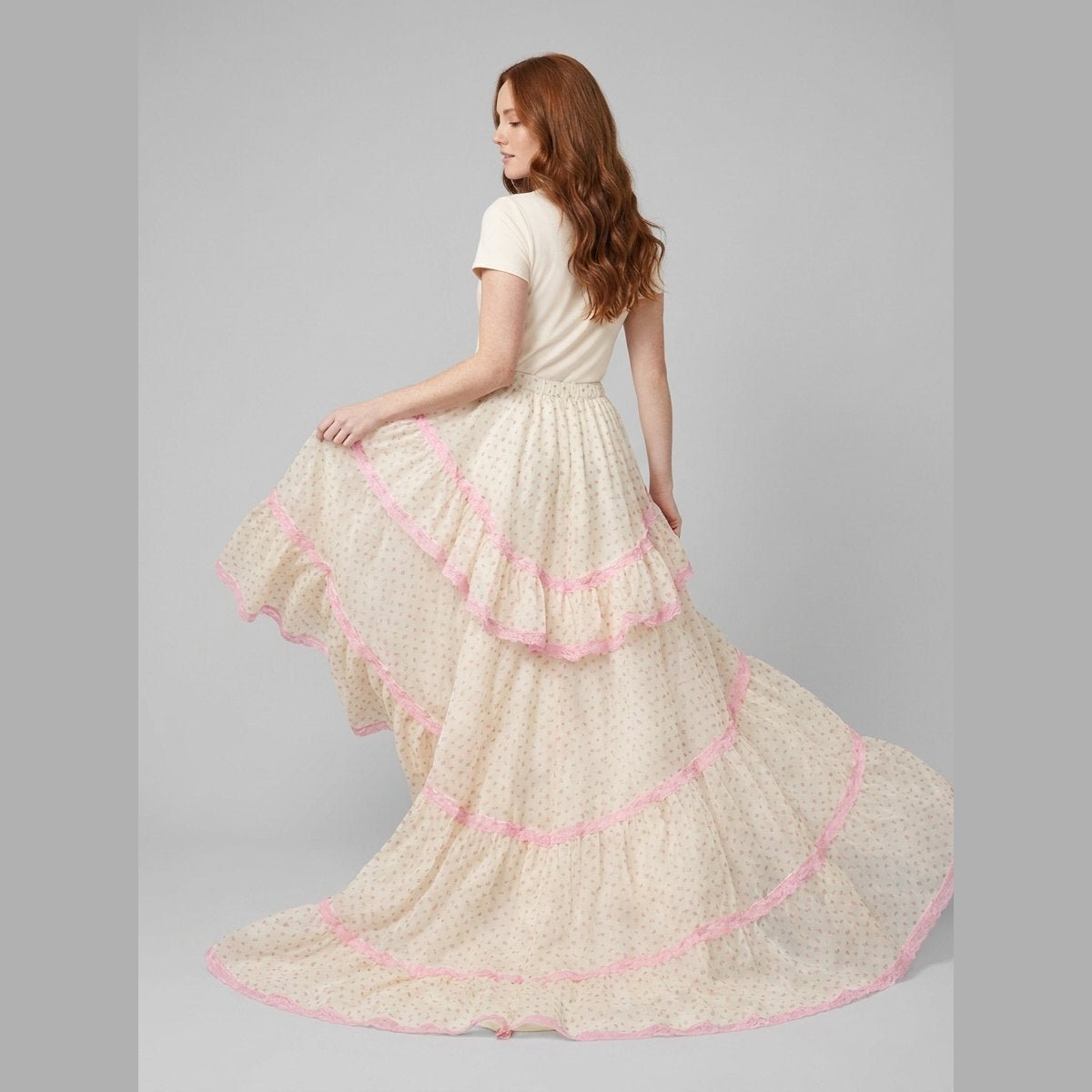 Pillow | Maxi Skirt Ruffled Lace-Trimmed Organza with Train