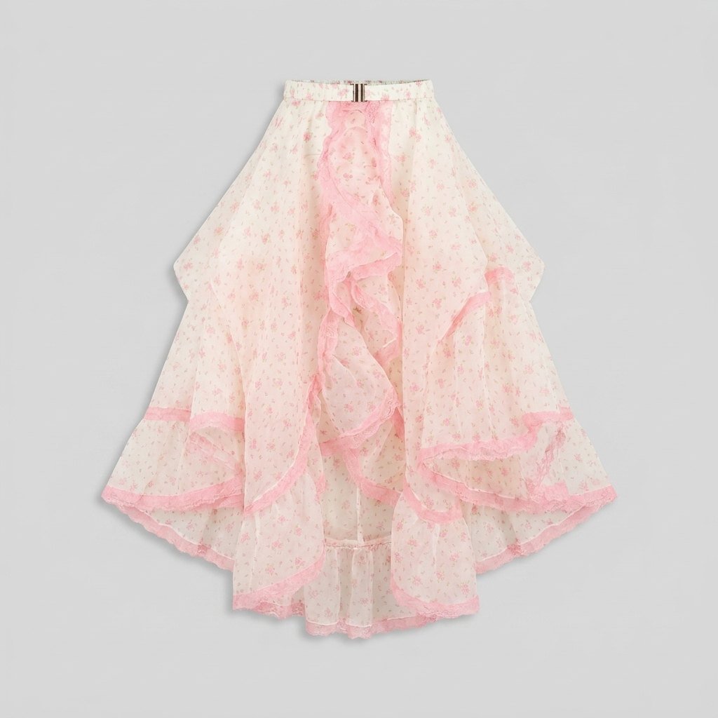 Pillow | Maxi Skirt Ruffled Lace-Trimmed Organza with Train