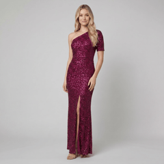 Pinky Stardust Gown | One-Shoulder Sequin Elegance