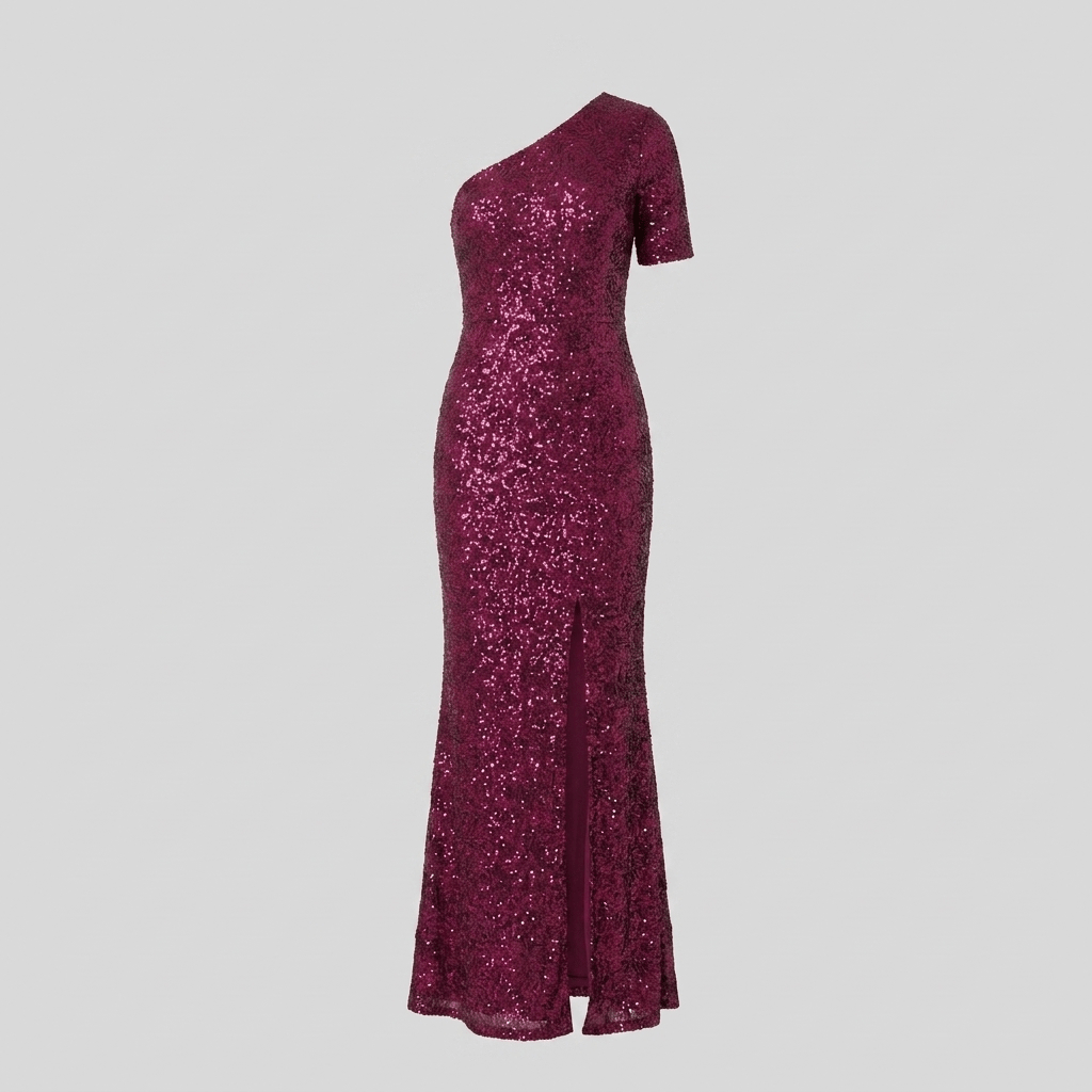 Pinky Stardust Gown | One-Shoulder Sequin Elegance