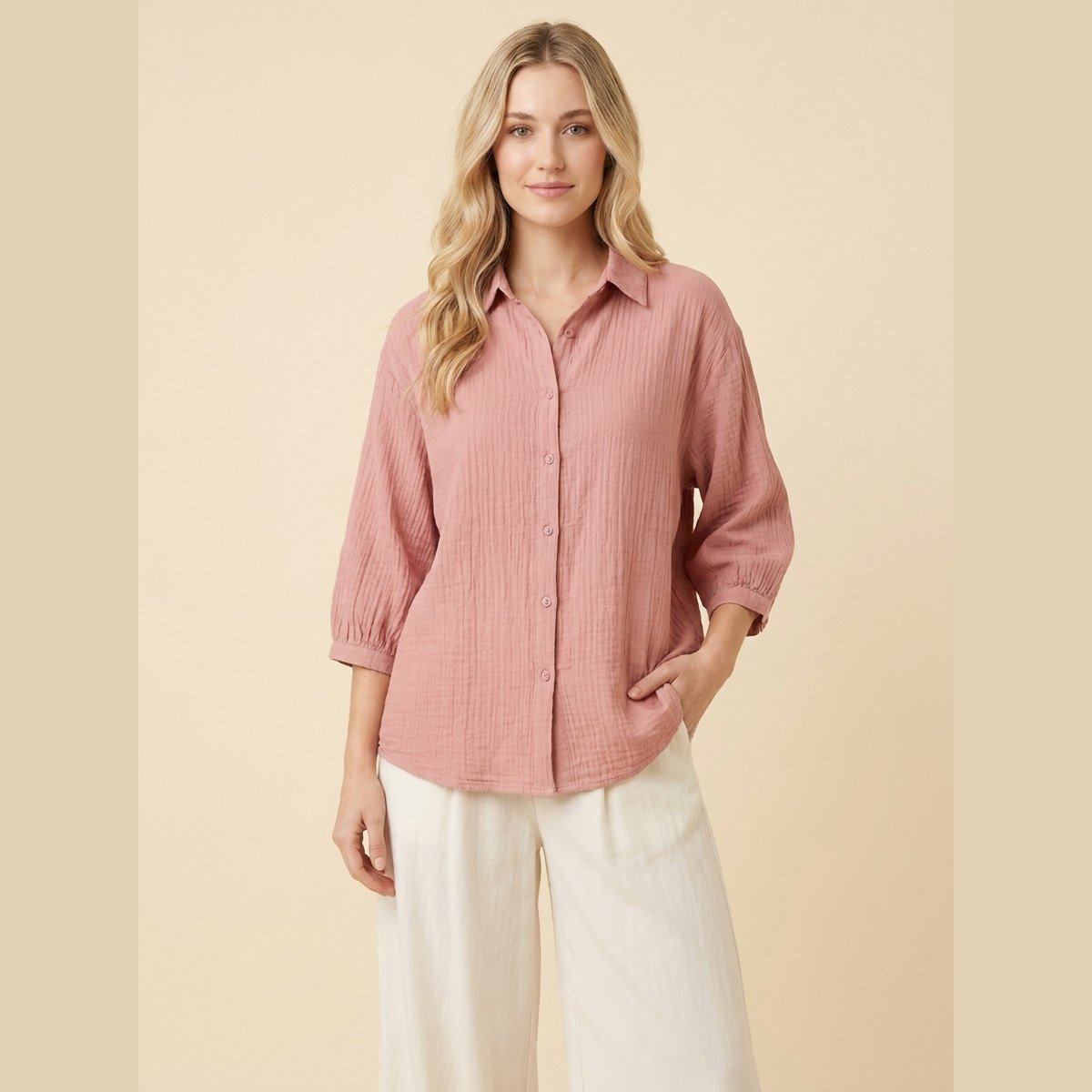 Pinky | Women's Shirt Oversized Cotton, Bracelet Sleeve