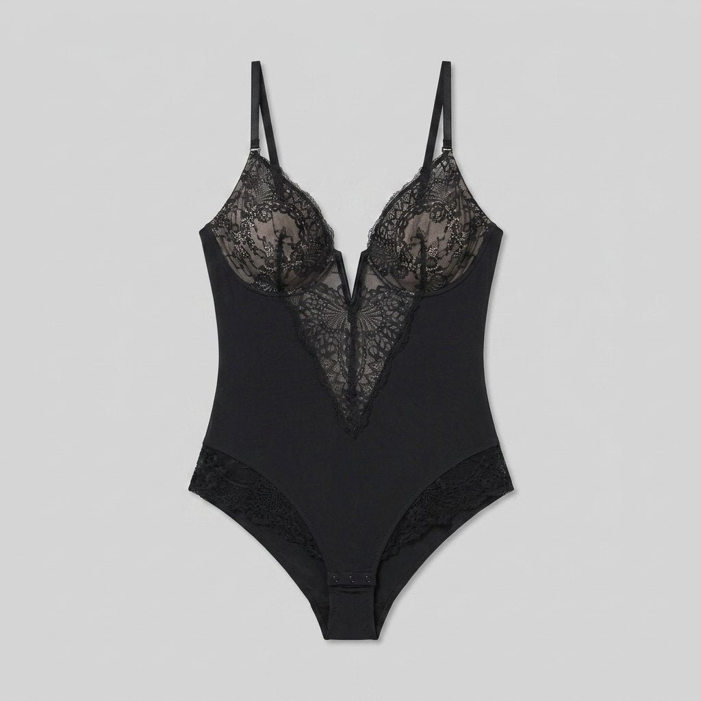 Poppy | Lace Bodysuit Deep-V Neck, Breathable Fabric, Tummy Control