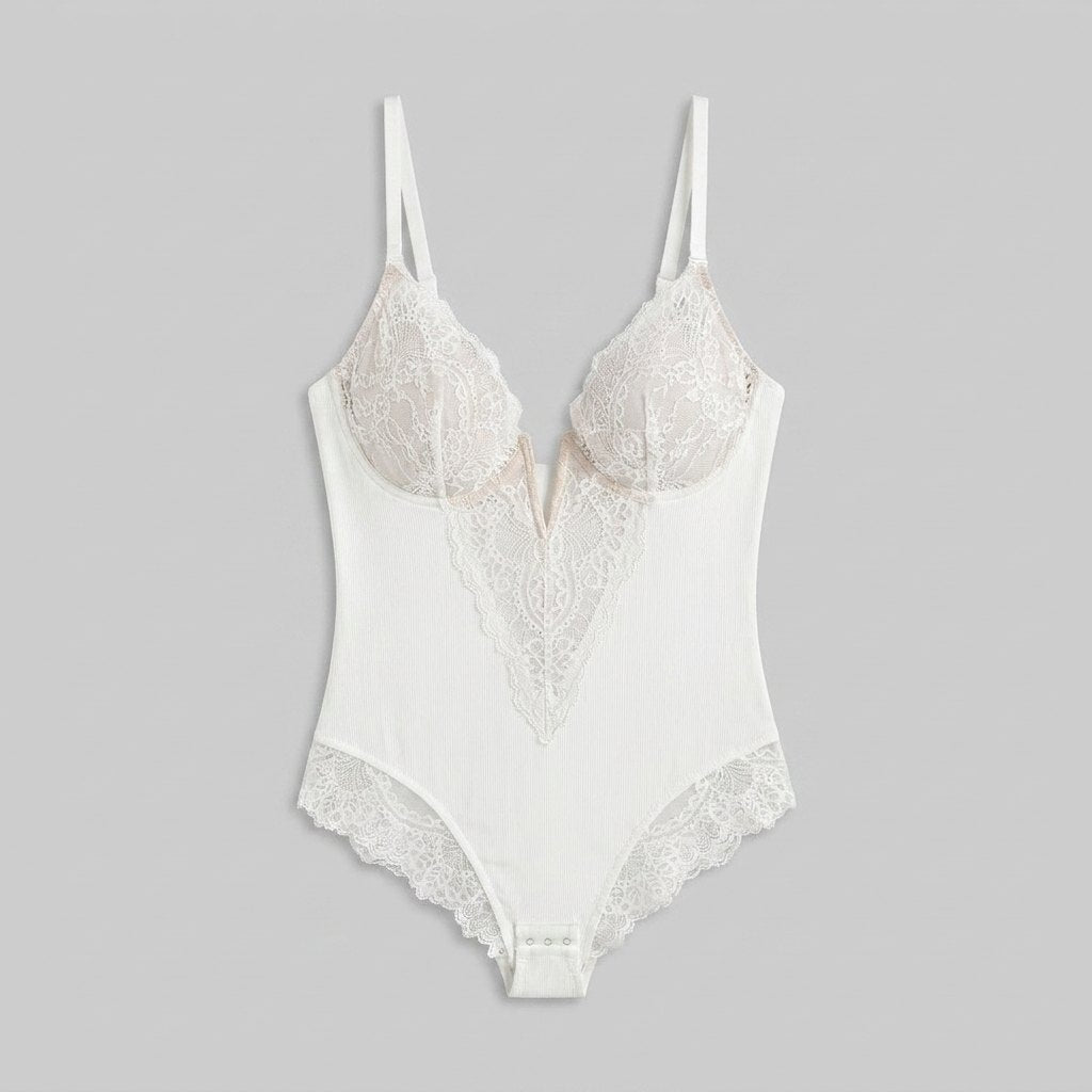 Poppy | Lace Bodysuit Deep-V Neck, Breathable Fabric, Tummy Control