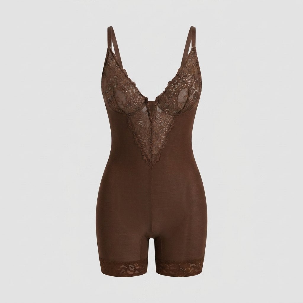 Poppy | Lace Bodysuit Deep-V Neck, Breathable Fabric, Tummy Control