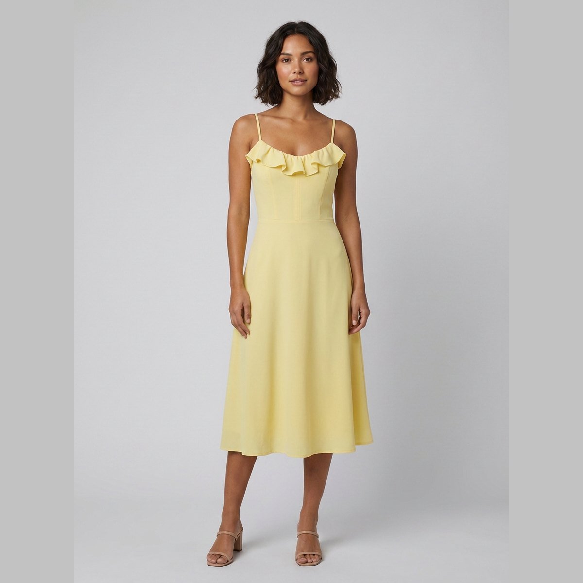 Raffi | Womens Dress Ruffle Trim, A-Line Midi Dress