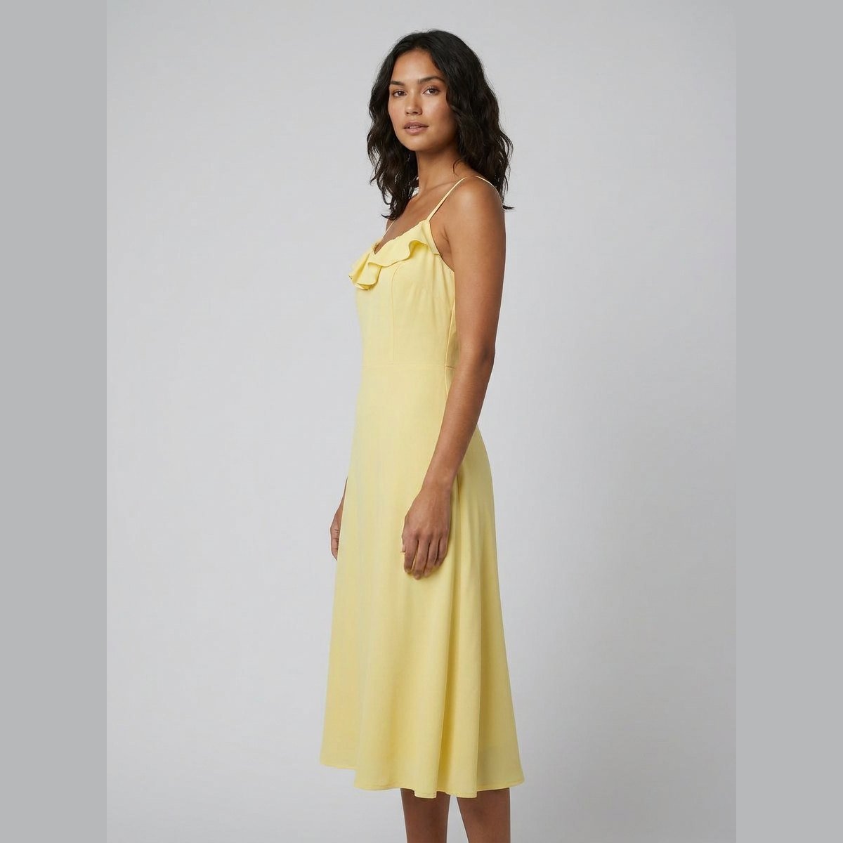 Raffi | Womens Dress Ruffle Trim, A-Line Midi Dress