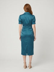 Ravine | Midi Dress Satin, Ruched Design for Wedding Guests and Cocktail Events