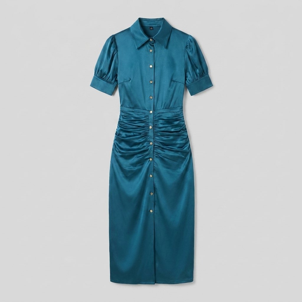 Ravine | Midi Dress Satin, Ruched Design for Wedding Guests and Cocktail Events