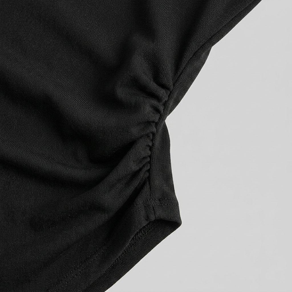 Ravishing Black Long Sleeve Shirt | High Stretch Jersey, Ruching Detail