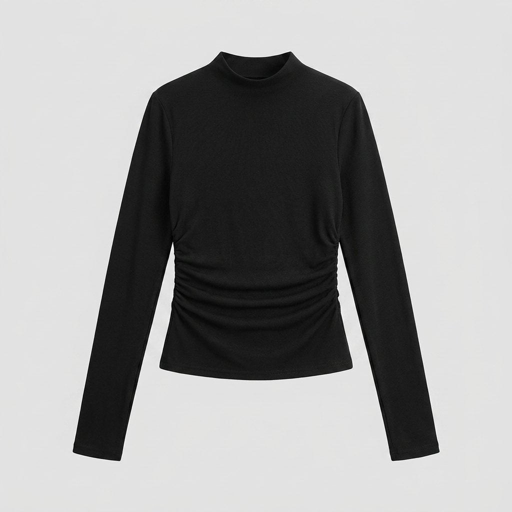 Ravishing Black Long Sleeve Shirt | High Stretch Jersey, Ruching Detail
