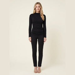 Ravishing Black Long Sleeve Shirt | High Stretch Jersey, Ruching Detail