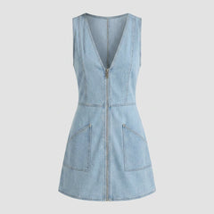 Rela | Denim Dress Vintage Light Blue, Mini Length, Double-Pocket Design