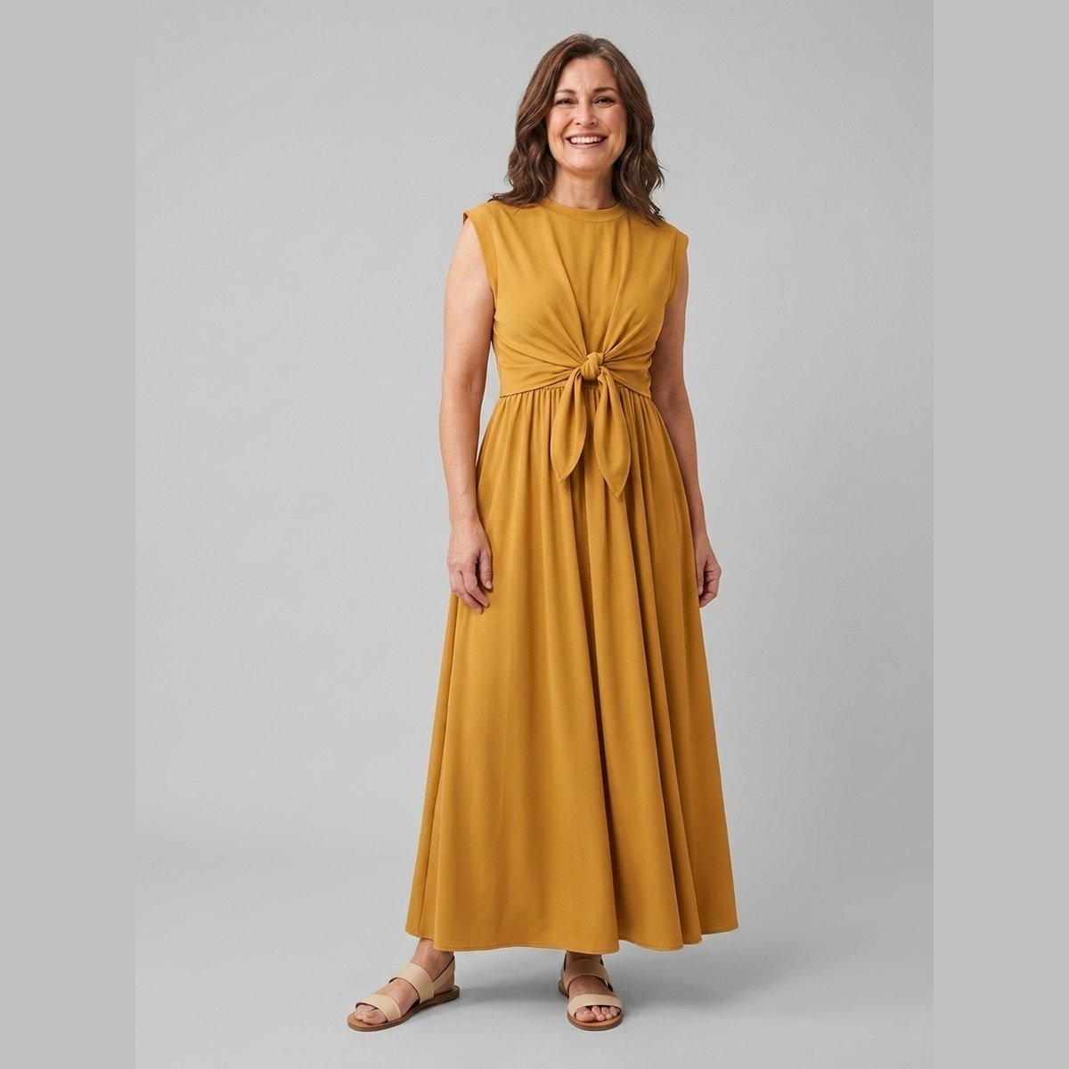 Rina | Maxi Dress Sleeveless, Tie-Up Detail, Soft Fabric, Full-Length