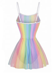 Rina | Swim Dress for Women Vintage Stripes, High Rise, Modest Design