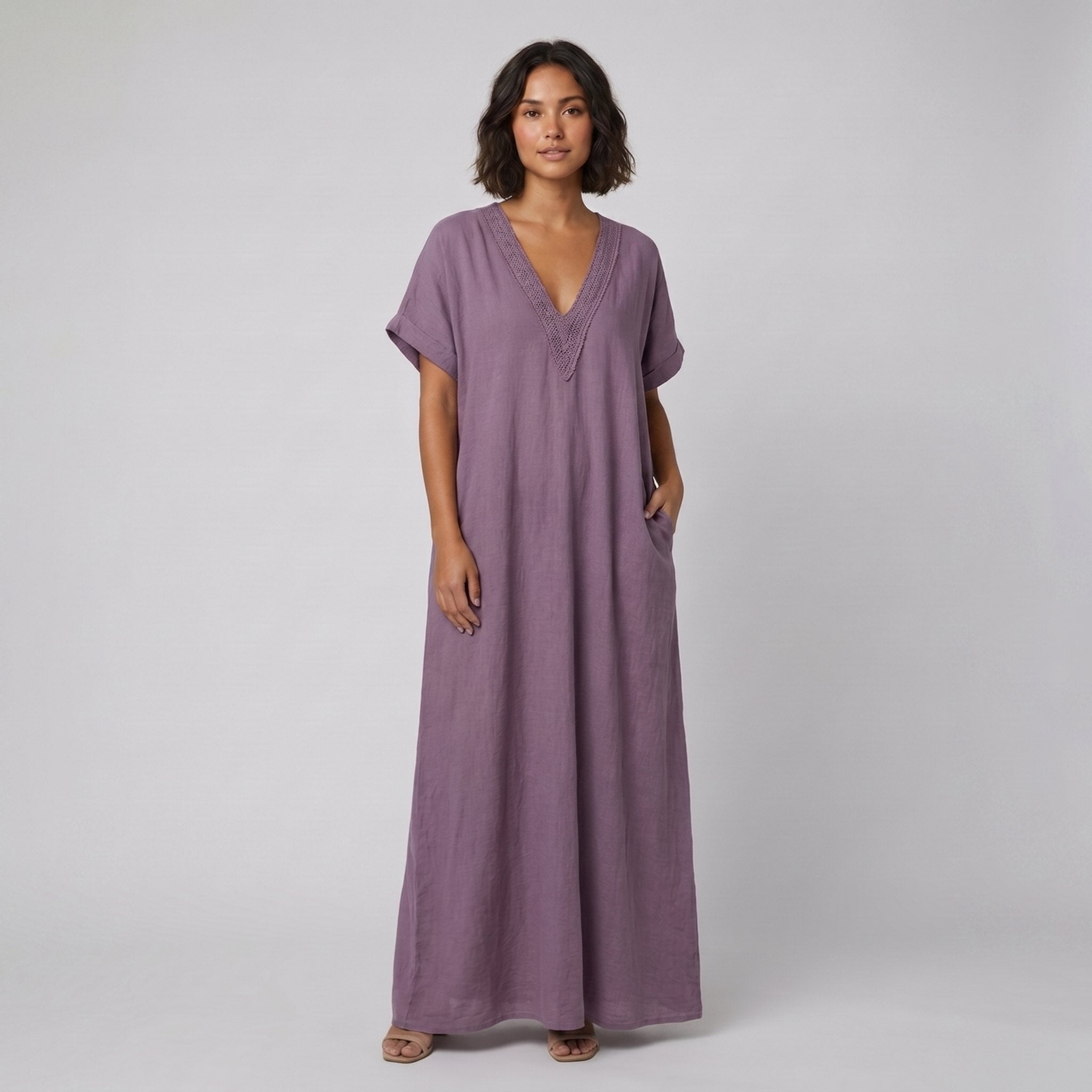 Riva Maxi Dress | Lace V-Neck, Cotton-Linen Blend