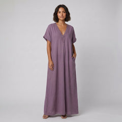 Riva Maxi Dress | Lace V-Neck, Cotton-Linen Blend