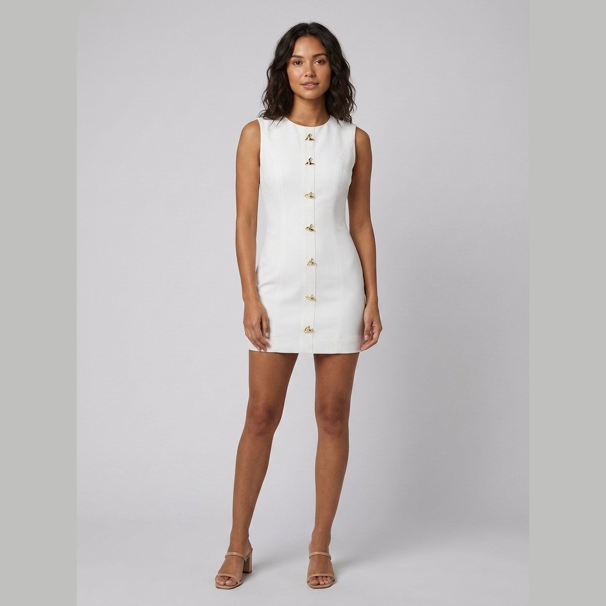 Ronda | Mini Dress Soft Fabric, Metallic Heart Button, Sleeveless, Summer Party Dress for Women