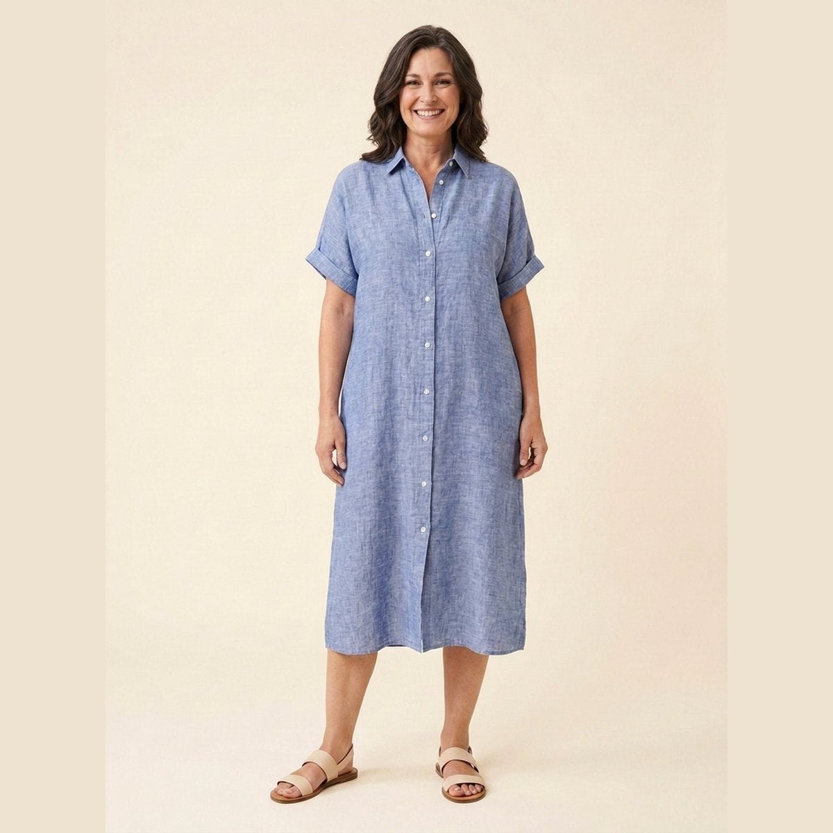 Rosa | Womens Dress Classic Linen, Relaxed Fit Midi Dress