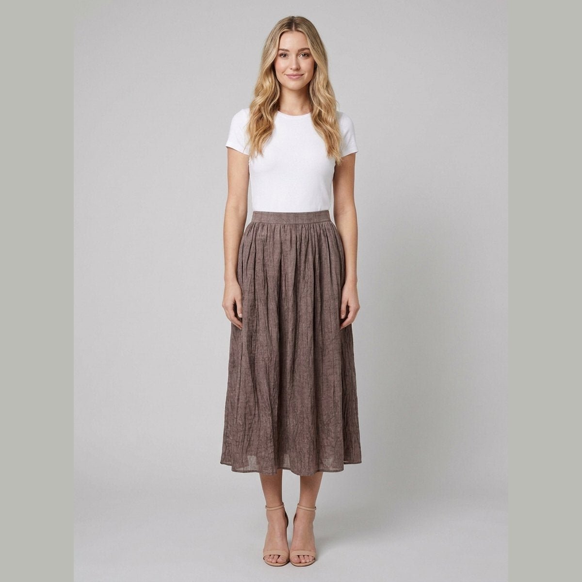 Rosa Midi Skirt | Pleated A-Line, Ramie-Lyocell Blend