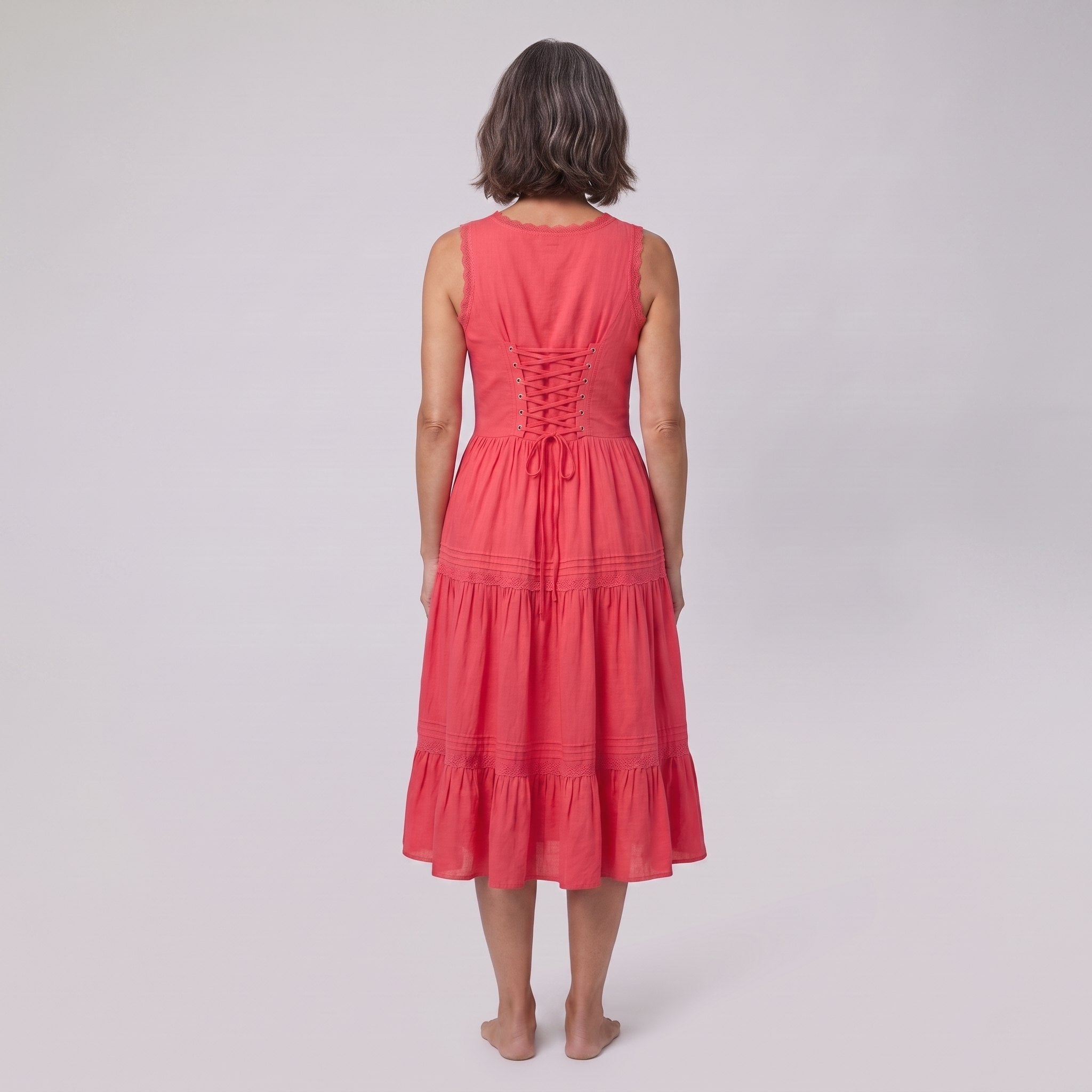 Roselle Midi Dress | Sleeveless Corset-Effect, Embroidered Neckline for Weddings and Cocktail Parties